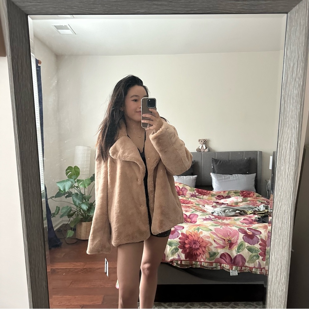 NWT new with tag Nine West Soft Teddy Coat Reversible Nude in XL (orig $140)